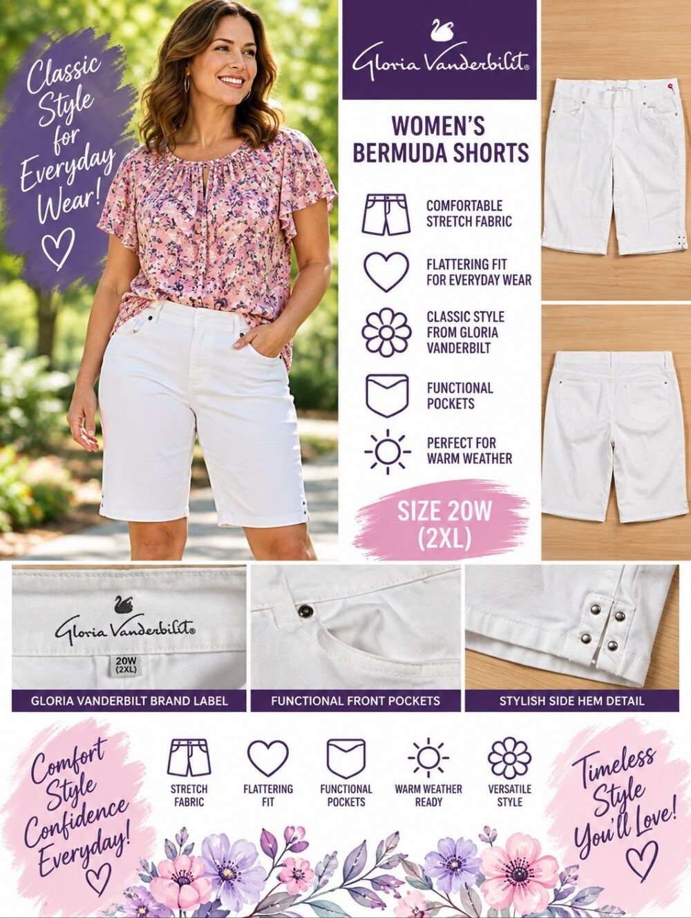 Gloria Vanderbilt Women's 20W white bermuda pants #35